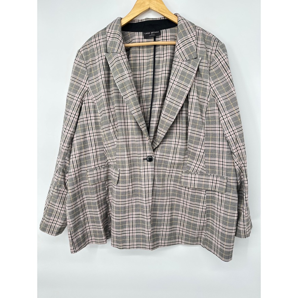 Lane Bryant Blazer Women Size 26 One Button Plaid Academia Career Preppy Stretch